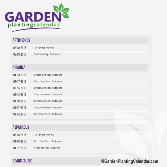 GardenPlantingCalendar - View Results in List Format by Plant Type